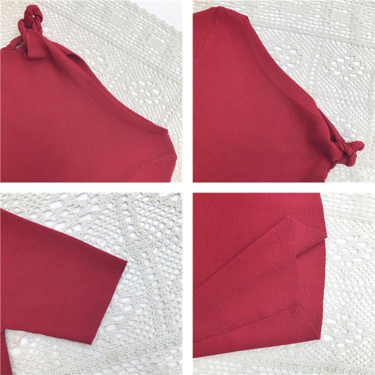 Summer 2023 American Retro One-Shoulder Irregular Knot Ice Silk Slimming Dress
