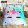 Girls Cute Unicorn Duvet Cover Set Cartoon Animal Bedding Set Microfiber Floral Star Quilt Cover Twin King For Kids Teens Room