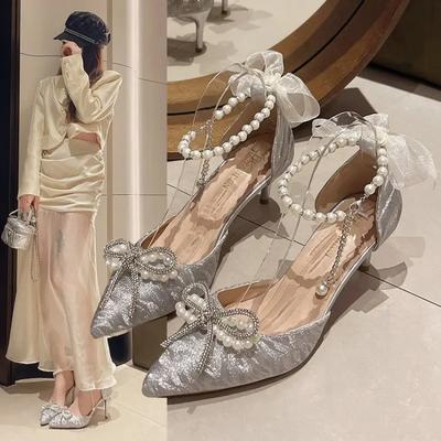 Модная летняя женская обувь Сексуальные каблуки Лаконичные туфли-лодочки Сандалии Женские 2025 Бант Кроссдрессеры Милые Африканские Новейшие Свадебные Бежевые Бабочки