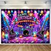 Vintage Music Neon Lights Stage Rock Guitar and Drum Theme Banner Backdrop Adult Birthday Party Decoration Photography Backdrop