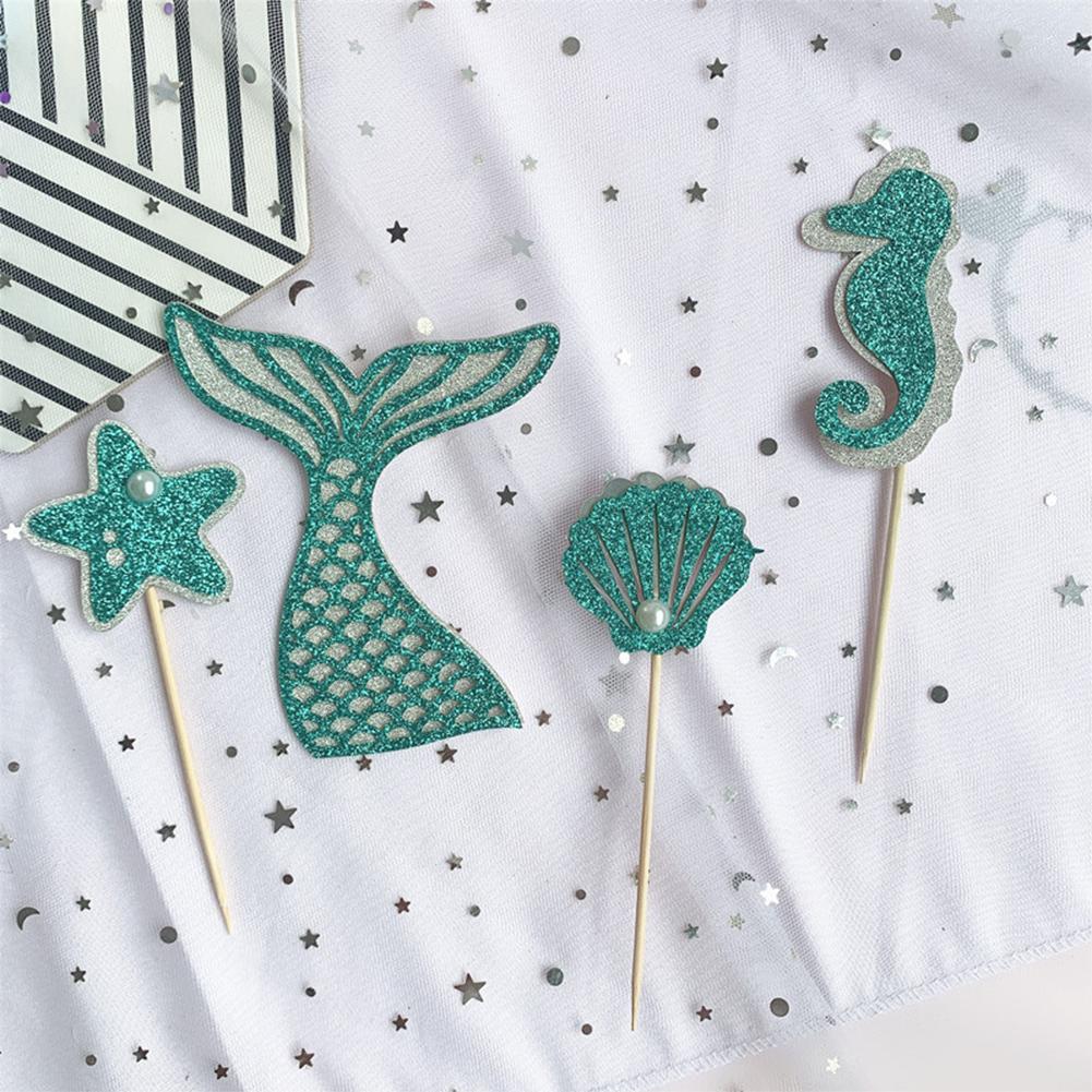 Colorful Paper Cake Topper Set Beautiful Practical Ocean Style Baking Cake Decoration Card Multipurpose Dessert Ornaments