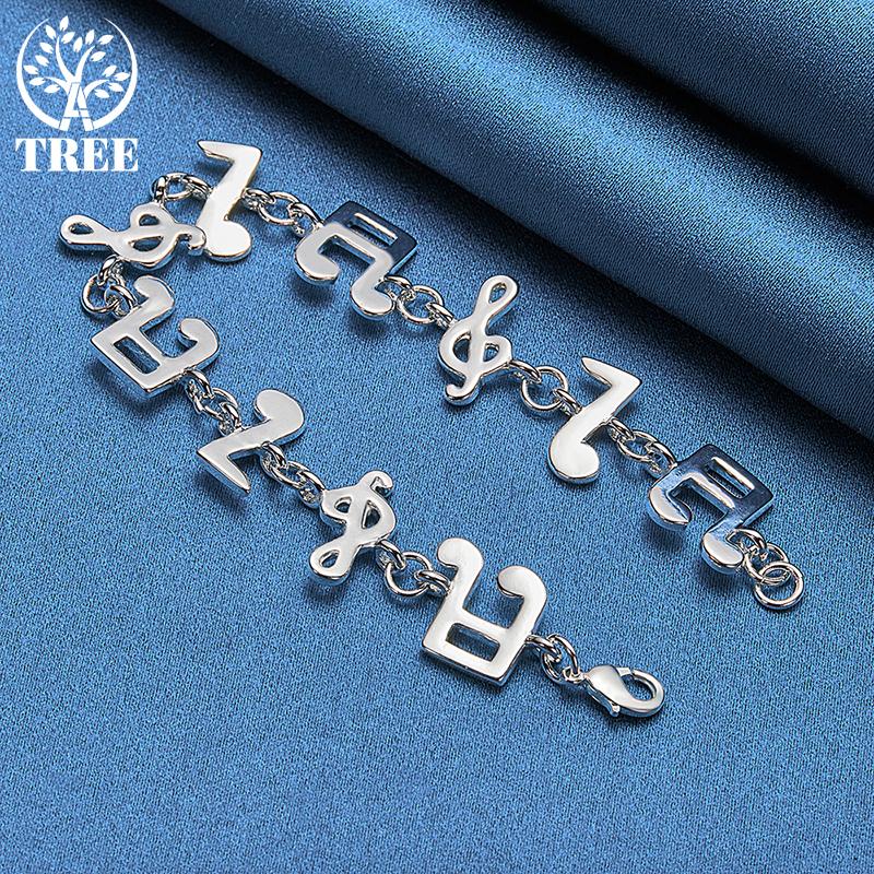 925 Sterling Silver Music Symbol Chain Bracelet Jewelry