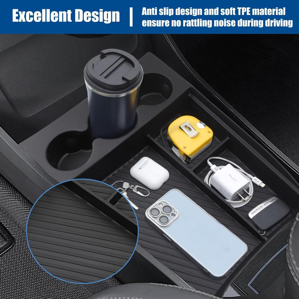 Lower Center Console Organizer Compatible With Rivian R1T R1S 2024 , Floor Console Storage Tray Ert With Cup Holder Interior Accessories