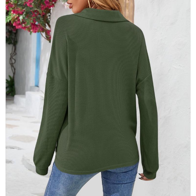 Women S Solid Color Long Sleeve Collared T Shirt