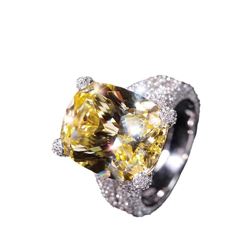 Seiko Геометрическое Роскошное Кольцо, Плотно Усыпанное Круглым Цирконом, Темпераментное Дамское Аристократическое Желтое Кольцо