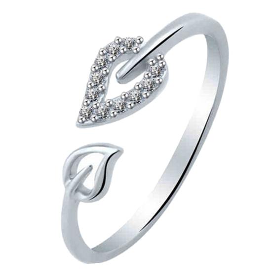 Adjustable Hollow Heart Leaf Rhinestone Opening Finger Ring Women Jewelry