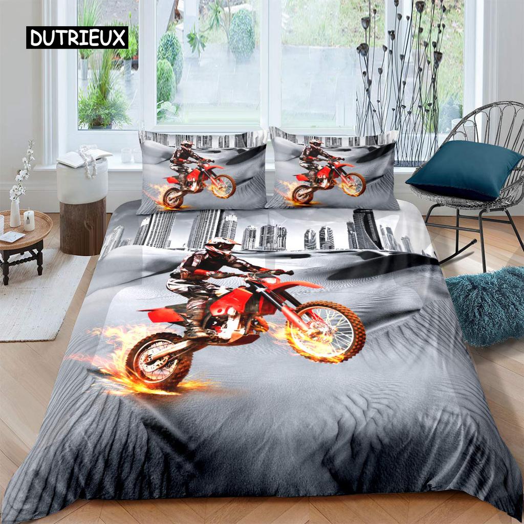 Комплект постельного белья Dirt Bike Motocross Racing для детей и подростков в экстремальном спортивном стиле из полиэстера Постельное белье Double Queen King