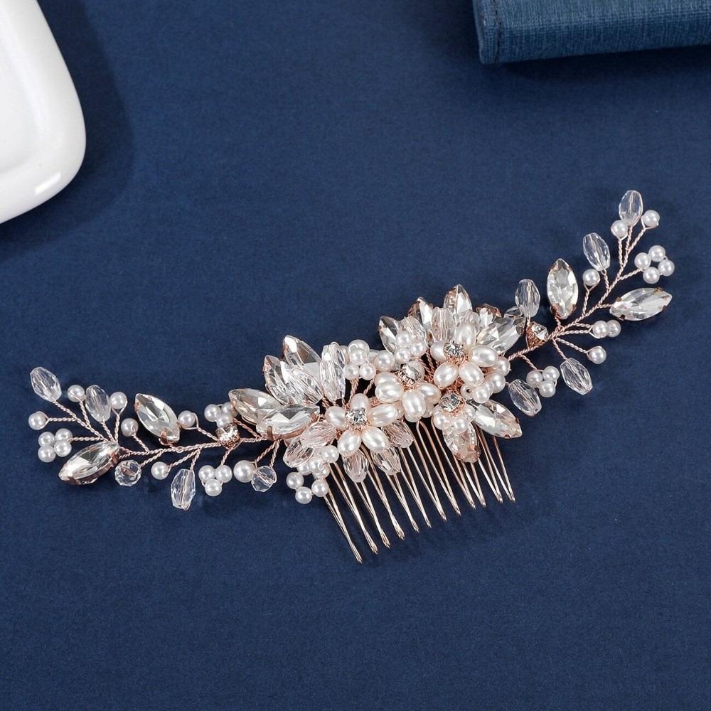 Flower Pearl Hair Combs Jewelry Toothed Insert Comb Creative Rhinestone Hairpin  Party