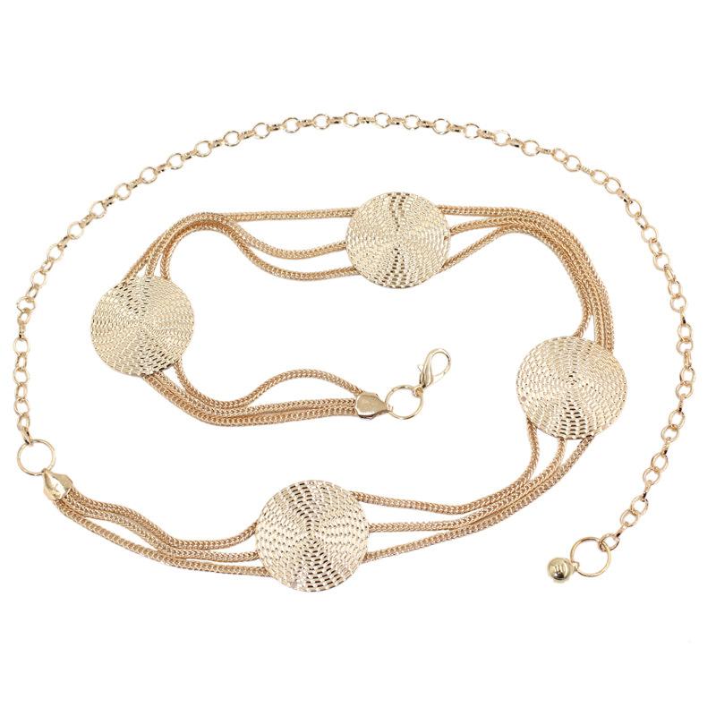 Gold Round Metal Parts Chain Tandem Waist Chain Ladies Decorative Dress Waist Hook Adjustment Belt