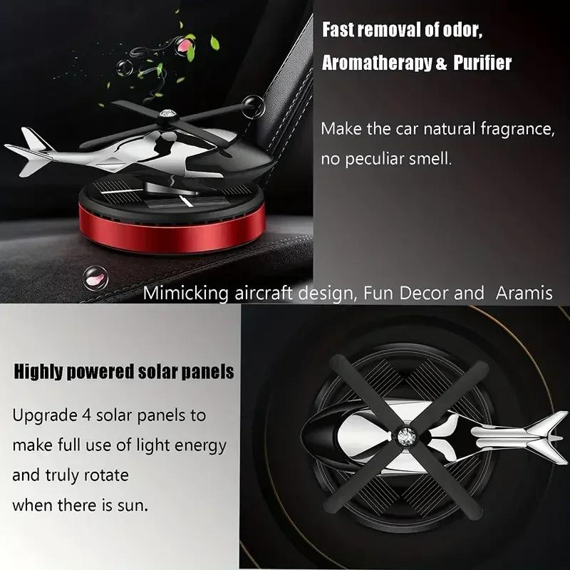 Car Air Freshener Solar Helicopter Decoration Alloy Propeller Rotating Auto Flavoring Perfume Diffuser Car Interior Accessories