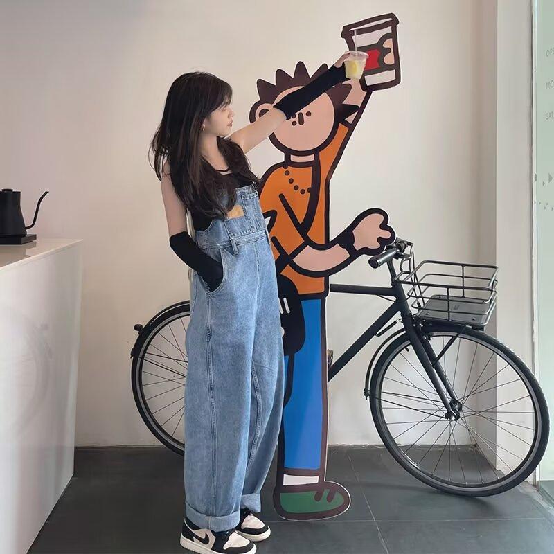 Vintage Denim Jumpsuit For Women Spring Autumn Casual Loose Overalls Female Straight Pants Large Size Suspender Jeans