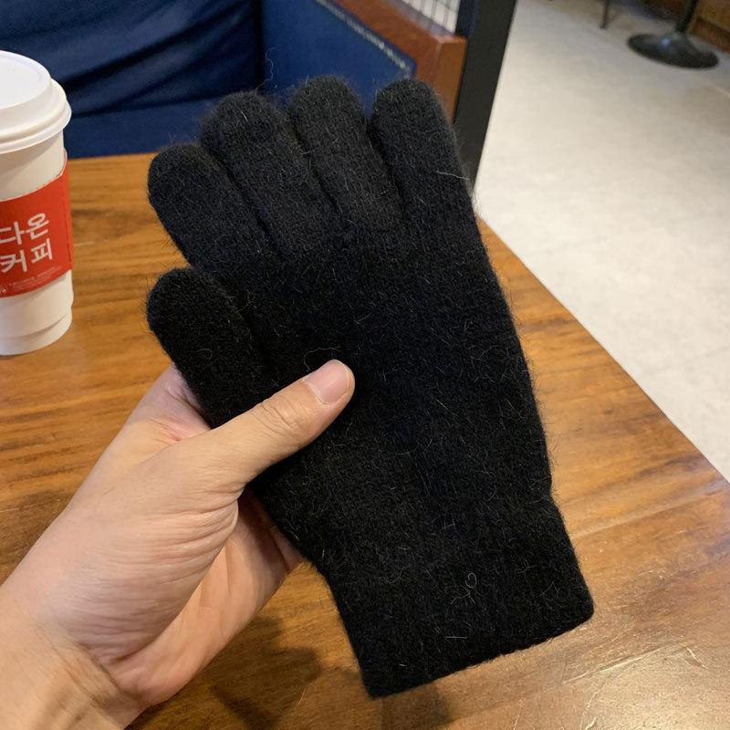 Женские и мужские кашемировые эластичные уличные перчатки с полным пальцем, теплые толстые зимние перчатки, варежки