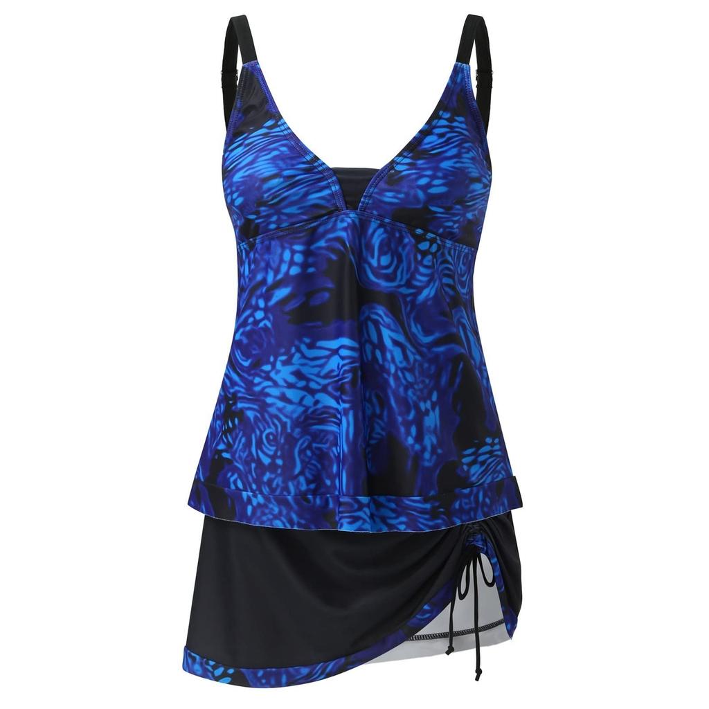 Женский купальник с принтом и разделенным плоским углом, большой купальник, купальный костюм