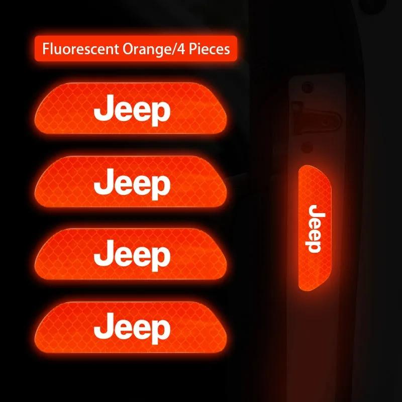 4Pcs Scratch Resistant Car Door Reflective Sticker for Jeep Renegade Wrangler JK Grand Cherokee Safety Warning Auto Accessories