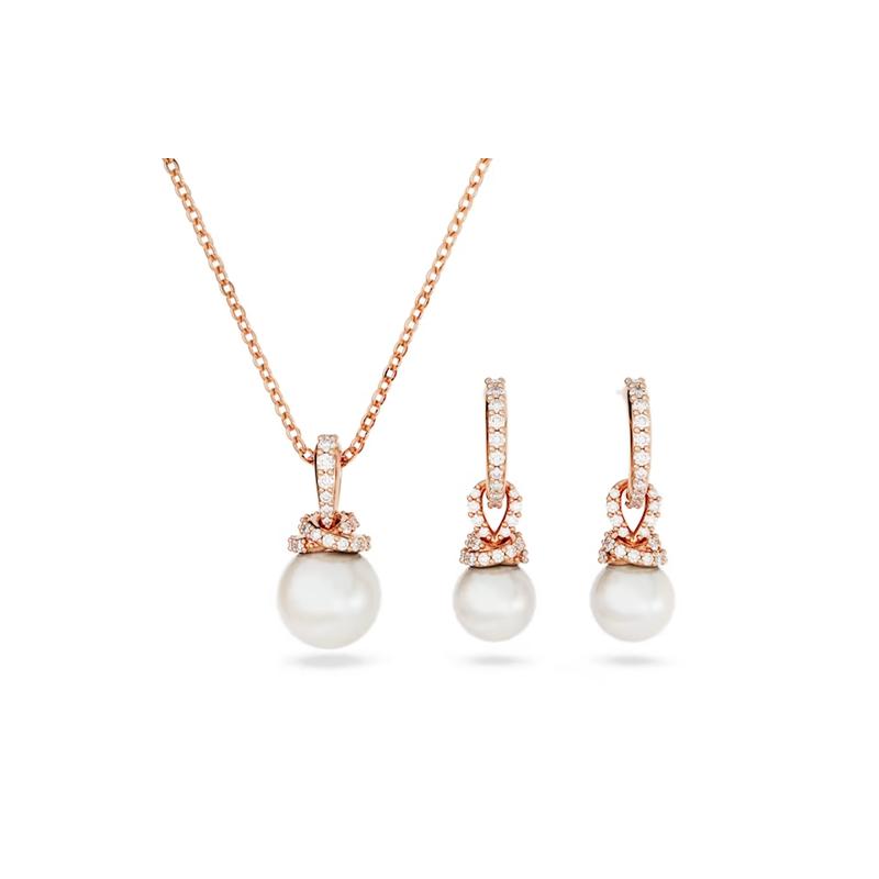 Swarovski Originally Set Pearl Pendant Design Imitation Crystal Necklace Women's Rose Gold 5672835