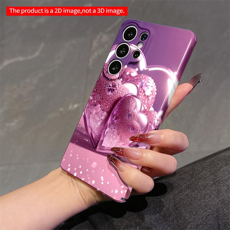 2DFlat Samsung phone case Pink Heart Glitter Design Phone Case Applicable to Galaxy S22 S23 S24 S25ULTRA S26 A12 A13 A14 A15 A16