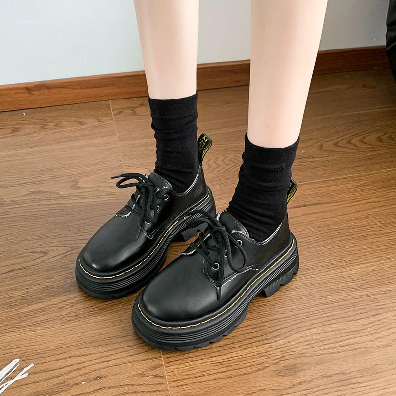 Женские туфли дерби на шнуровке с круглым носком, осенние 2024 года, с толстым каблуком и подошвой