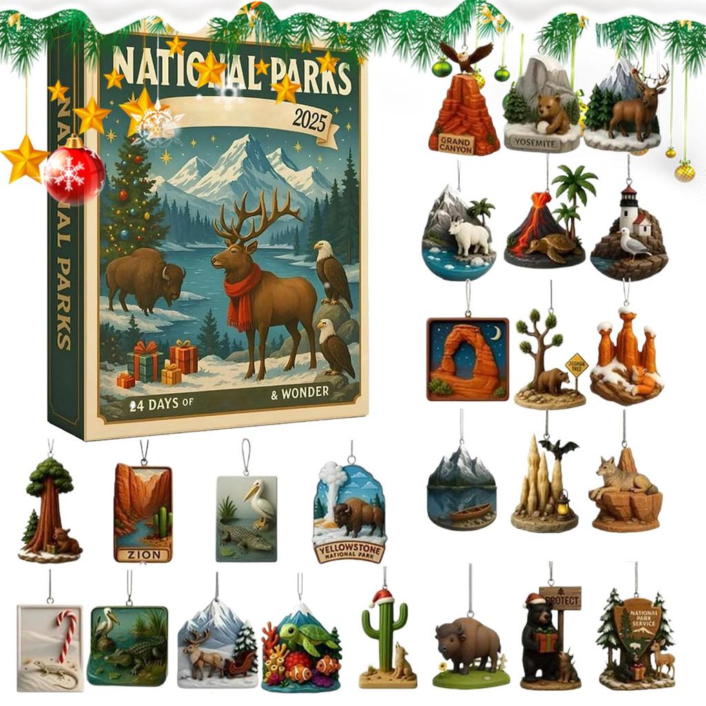 Christmas National Parks Themes Ornament Countdown Cute Acrylic Calendars with 2D Flat Pendant 24 Days Xmas Decoration