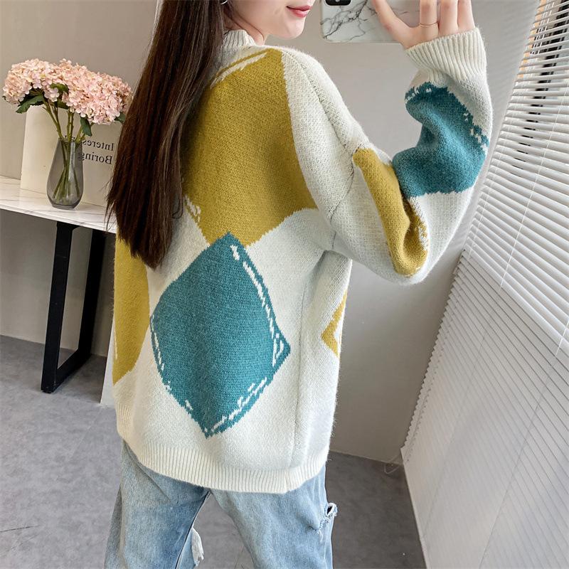 Винтажный свитер большого размера с круглым вырезом и круглым вырезом, свободные осенние свитера для женщин, корейский модный свитер с длинными рукавами
