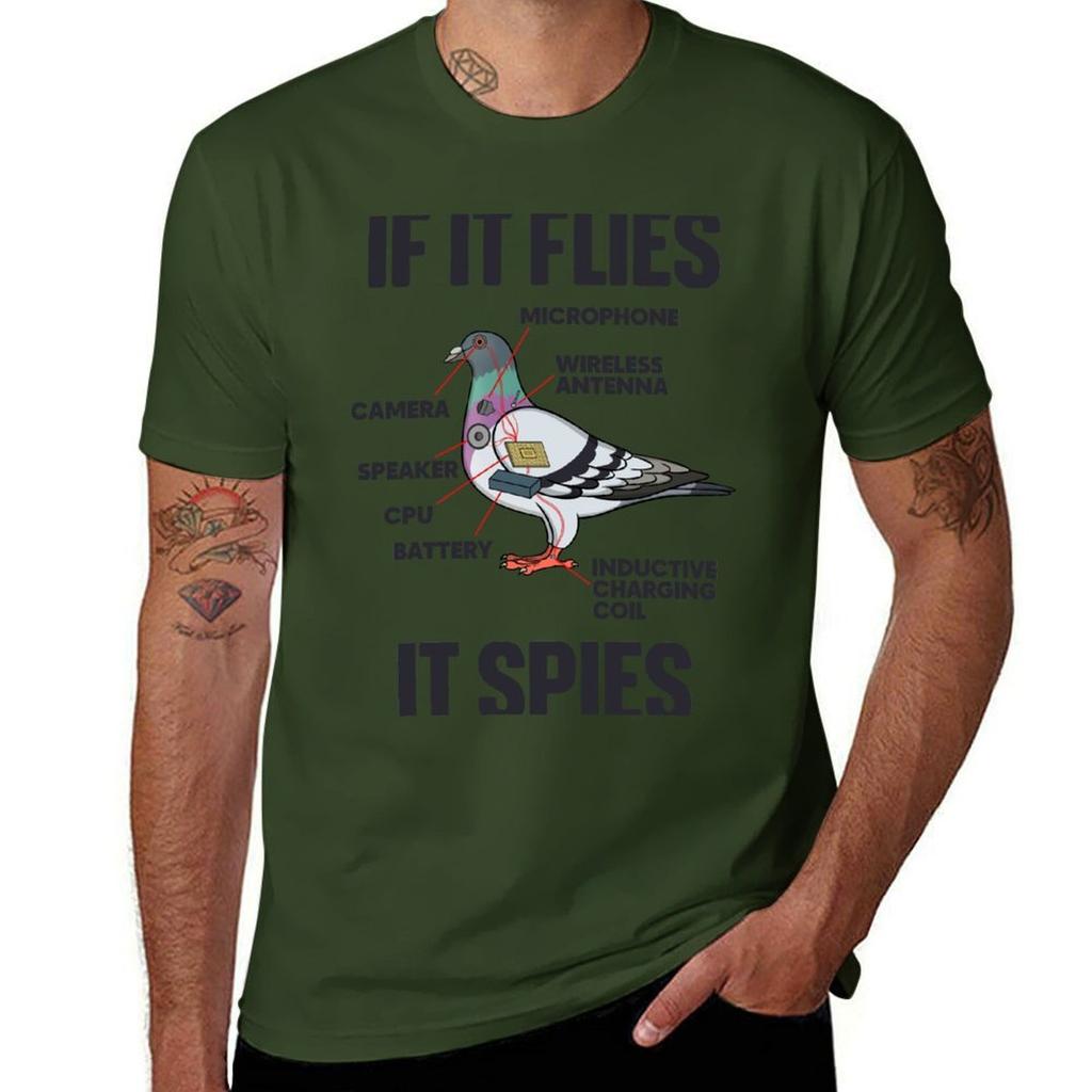 If It Flies It Spies Tshirt korean fashion customizeds Mens cotton tshirt