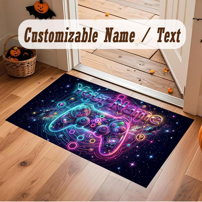 Game Controller Theme Crystal Velvet Floor Rug Personalized Custom Name Text Warm Carpet Home Decoration