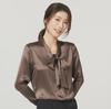 Women's Early Spring Mulberry Silk Satin Blouse with Bow - Long Sleeve