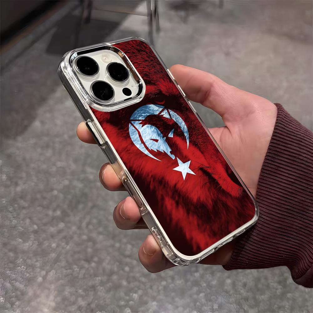Чехол для телефона Turk Wolf Turkey Flag для IPhone 17 Air 16 E 15 14 13 12 11 Plus Pro Max Электрооцинкованный Прозрачный Мягкий Чехол
