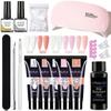 Poly Nail Gel Extension Set with UV Lamp Slip Solution Base Top Coat Poly UV Gel Nail Extension Set Nail Salon At Home UV Construction Gel Kit