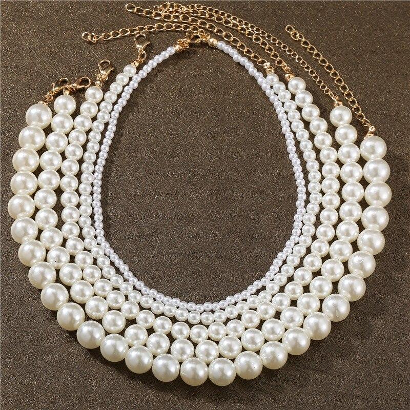 iF ME Elegant White Imitation Choker Necklace Big Round Beads Wedding Necklace for Women Charm Fashion Jewelry