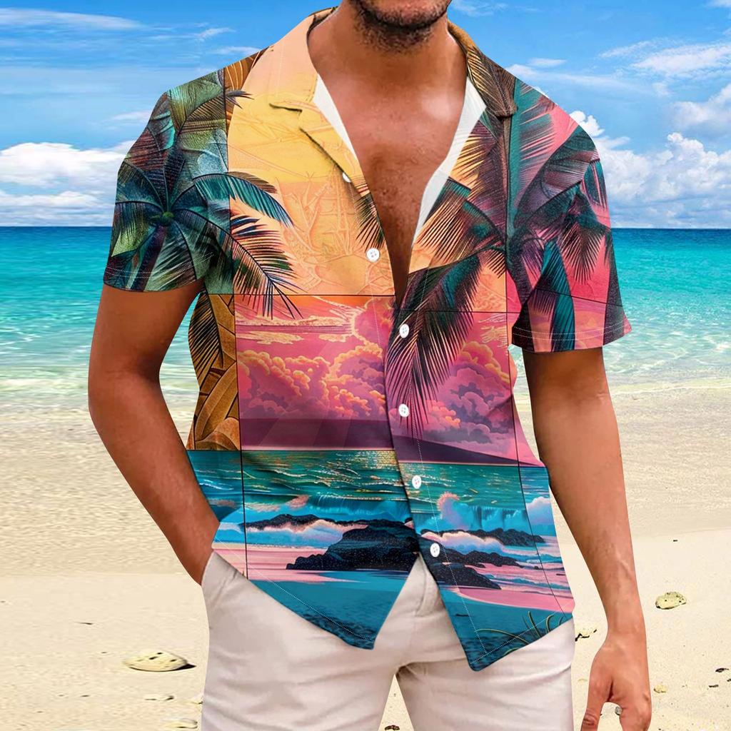 Men's Hawaiian Floral Shirts Button Down Tropical Holiday Beach Shirts