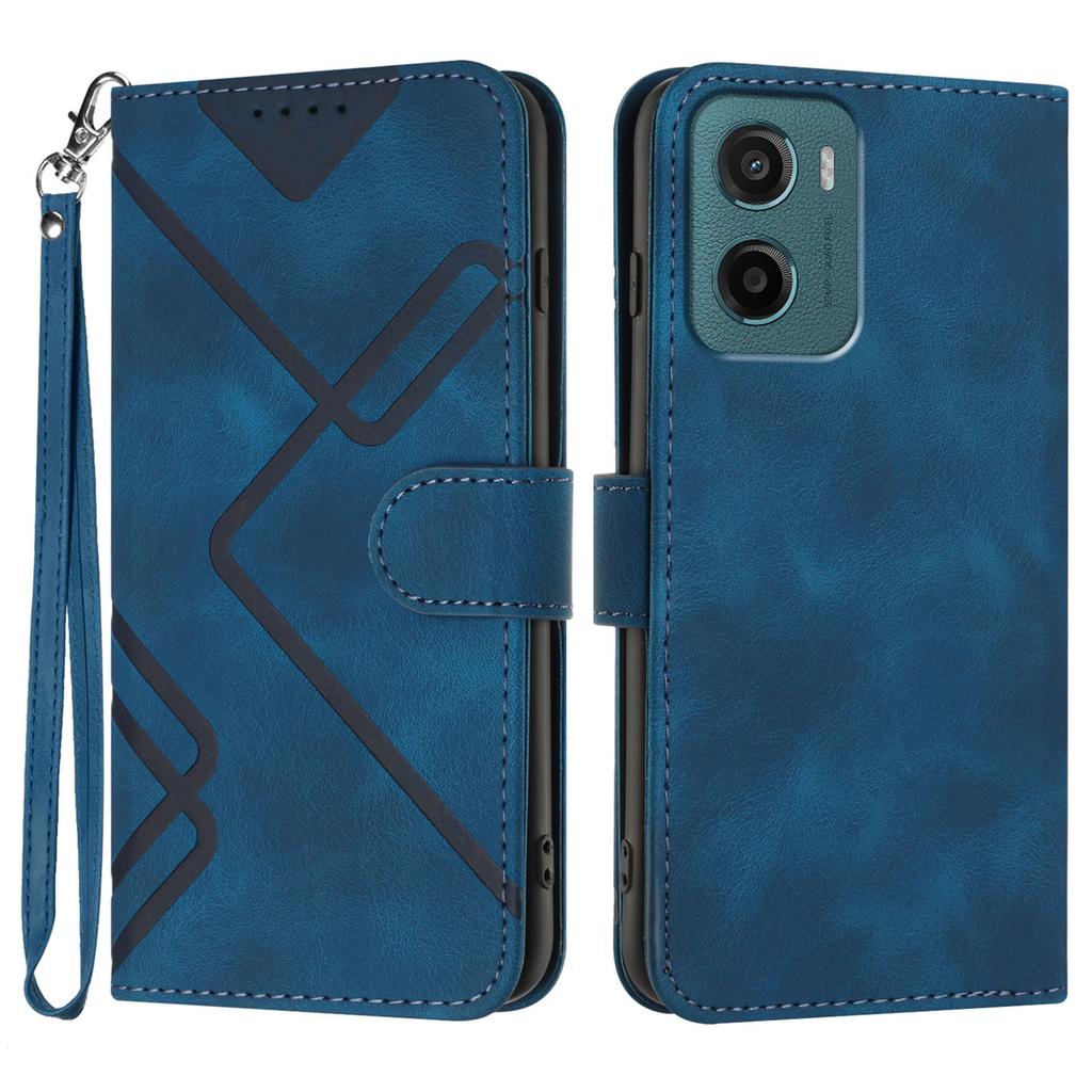 For Motorola Moto E15 4G/Motorola Moto G05 4G Wallet Case Line Imprinted PU Leather Phone Cover with Strap