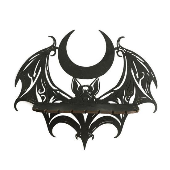 Yousheng Halloween Bat Wooden Wall Shelf Living Room Faux Crystal Wall Floating Shelf Heavy Duty Natural Stone Display Candle Storage Rack Decoration