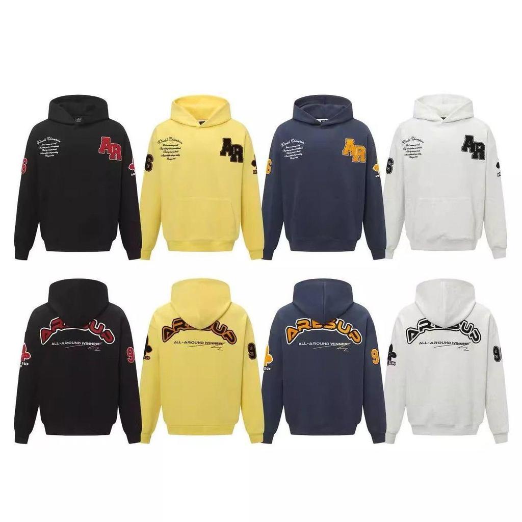 Unisex Guochao Heavyweight AR Embroidery Hoodie with Stand-Up Collar, Velvet Lined, Loose Fit, Autumn/Winter Style.