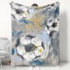 Retro Sketch Soccer Ball Flannel Throw Blanket Vintage Grunge Football Print Sports Fan Sofa Blanket