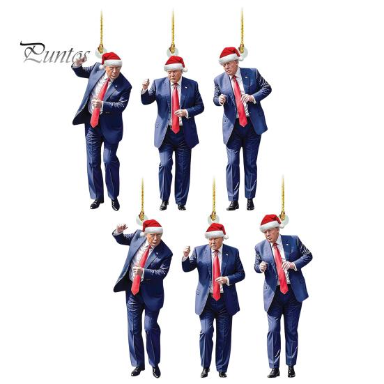 Рождественские украшения Трампа, акриловые 2D-украшения для танцующего Трампа, шапка Санты, подвесное украшение Трампа для елки, зеркало заднего вида автомобиля