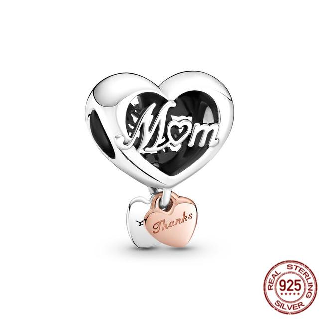 Аутентичные стерлингового серебра 925 пробы Love You Mom Heart Шарм из бисера подходит для милого модного браслета ювелирных украшений в подарок для женщин