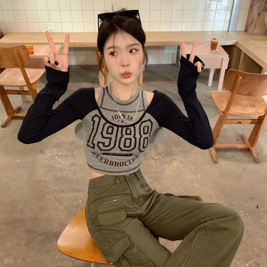 Y2k T-shirt Streetwear Vintage Korean Style Crop Top Women T-shirt Sexy Retro Letter Printed T Shirts Off Shoulder Aesthetic Clothes