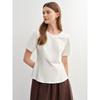 Single Beam Plus size women clothing [Wind and Lotus Swing] Princess Line Split Arc Pleated Slimming T-shirt Shoulder Top