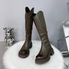 Long Boots 2024 Tall Knight Boots Women's Heightening 6cm Thick-soled Waterproof Table Women's Locomotive Boots Thin Boots