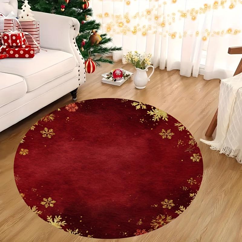 Merry Christmas Round Rug Red Black Buffalo Plaid Gnomes Area Rug for Entryway
