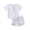 Baby Cute Shorts Set Solid Color Style Round Neck Short Sleeve Button Closure Top Breathable Elastic Breeches Suit