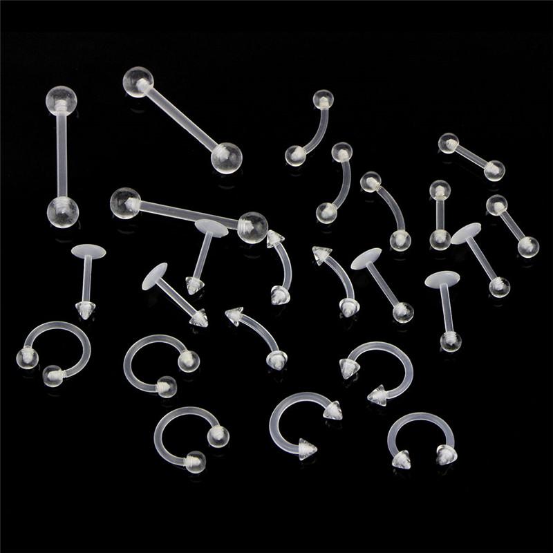 24 Pcs Clear Color Belly Navel Tongue Lip Rings Bars Studs Body Piercing Jewelry