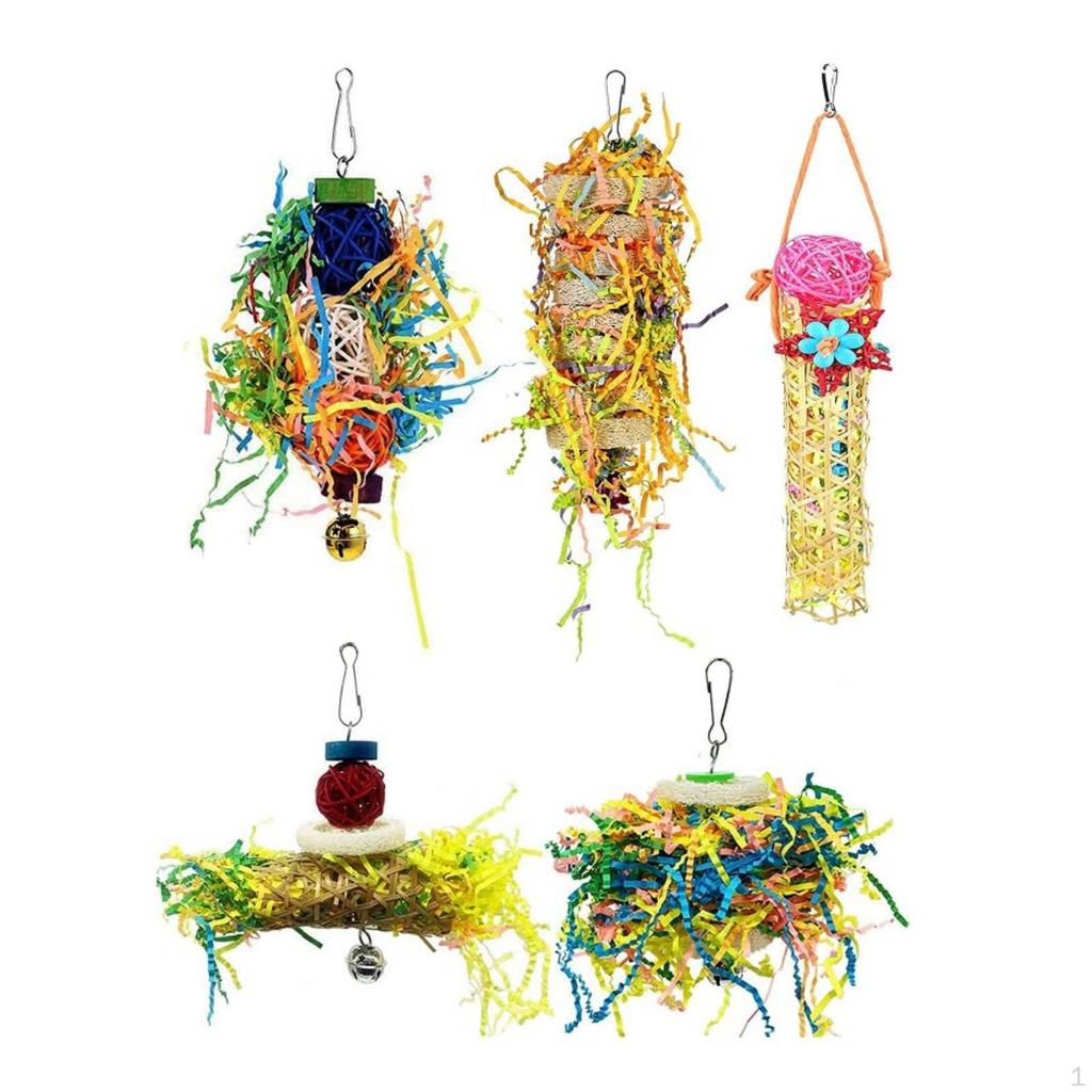 5 Pieces Bird Chewing Toy Set Chewable Parrot Gnaw Colorful Swing Perch for Parrots