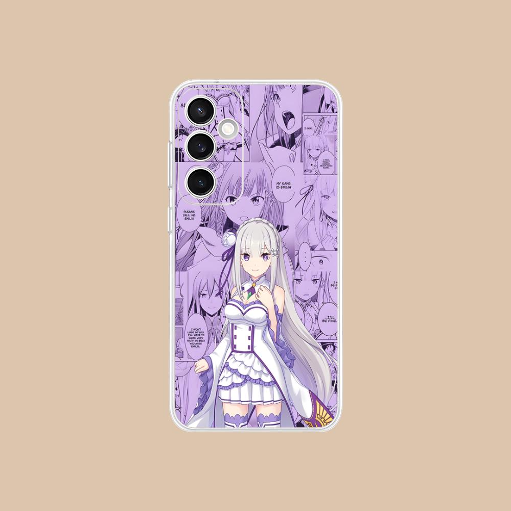 Чехол для мобильного телефона ReZero Emilia Waifu для Samsung Galaxy S25 S24 S23 S22 S21Plus FE Ультрапрозрачный Цветной Чехол Красивый Роскошный