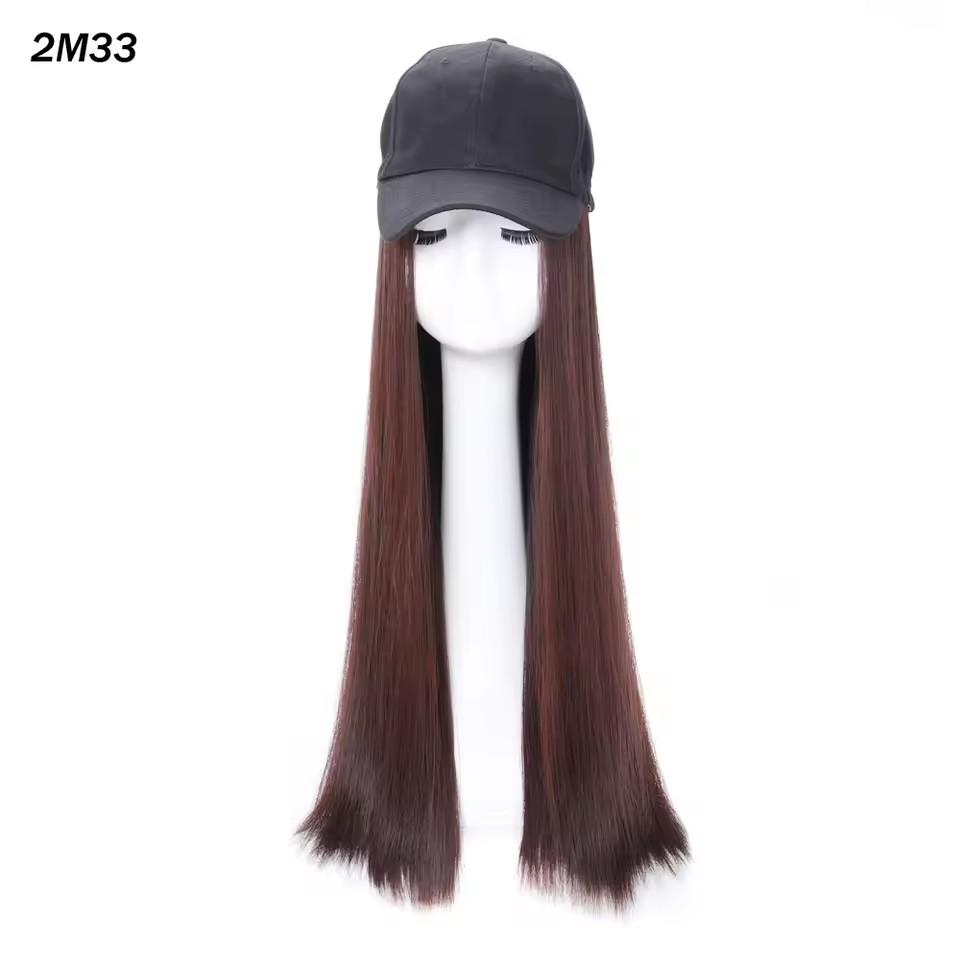 Hair Wig With Baseball Cap Straight&Wave Curly Hair Women Girl's Wigs