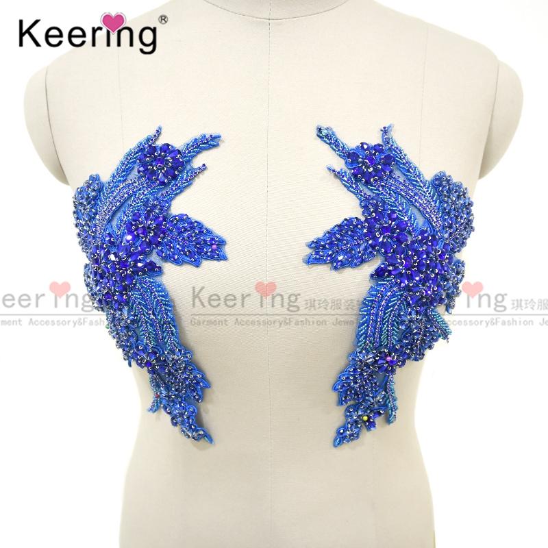 Customize Shoulder Charming Clear Crystal Beaded Bodice Rhinestone Applique Patch for Party Wedding Dress