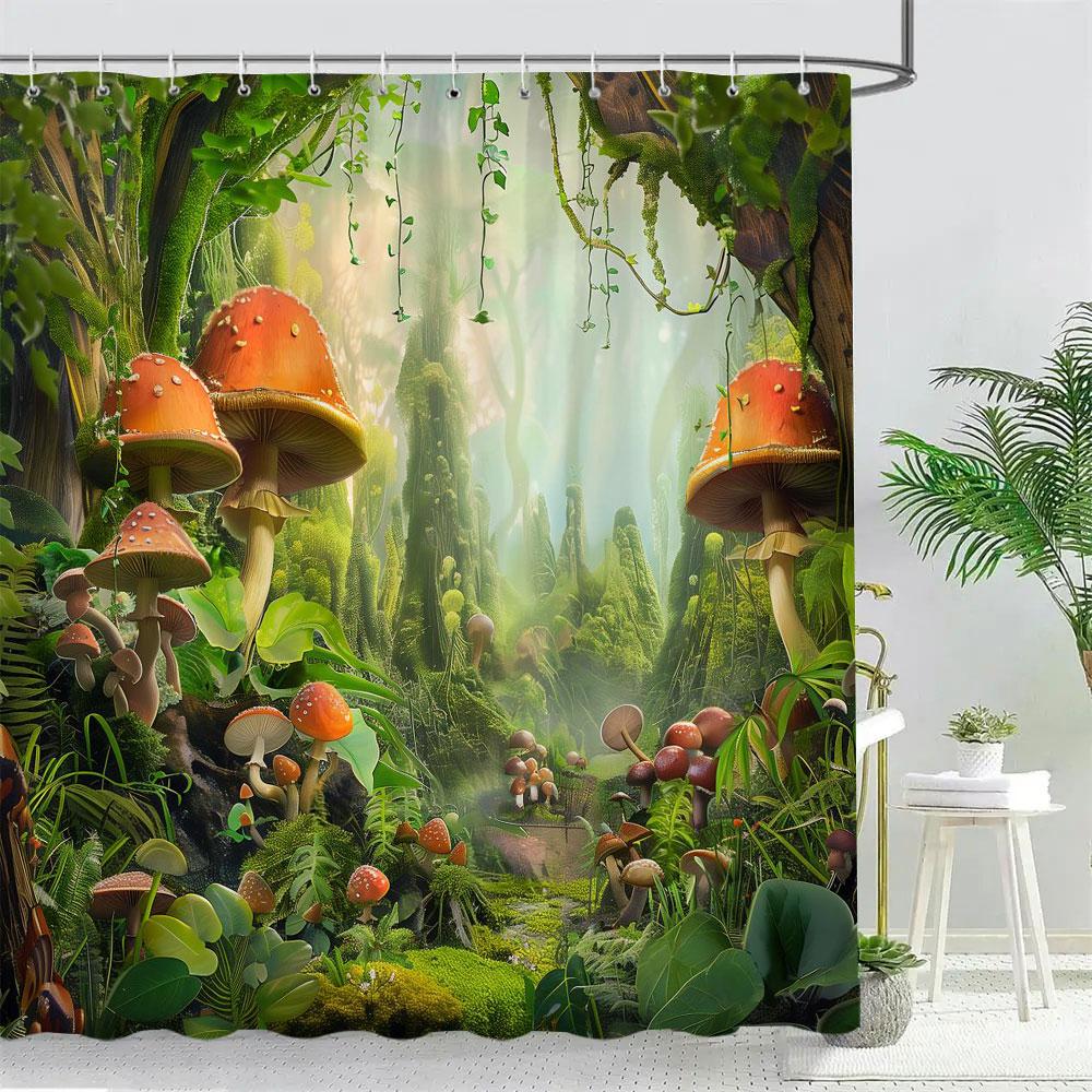 Фэнтезийный Лесной Грибной Домик Занавеска для душа Милый Мультяшный Узор Полиэстеровая Ткань Детская Занавеска для Ванной Декор для Ванной Комнаты С Крючками