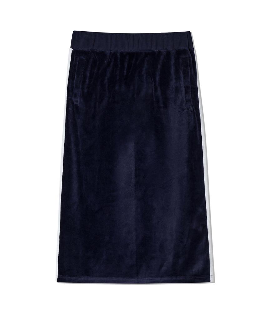 Oioi Collection Layered Logo Velvet Skirt_Navy