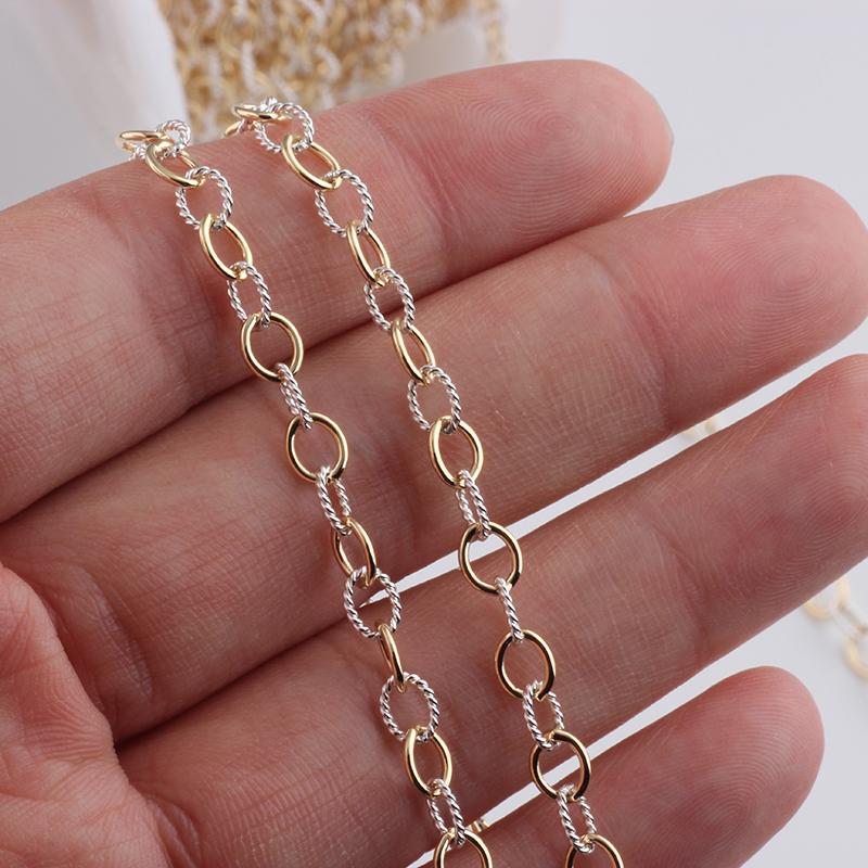 Тонкая однотонная цепочка из золота 14K Gold Filled + крученая цепочка из серебра S925, двухцветная цепочка из смешанного металла для изготовления ожерелий, браслетов, бижутерии своими руками