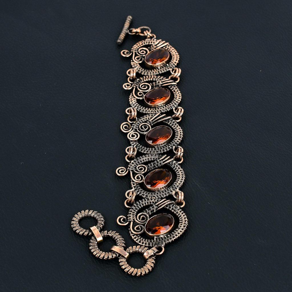 Garnet Gemstone Handmade Pure Copper Wire Wrapped Amazing Jewelry Bracelet